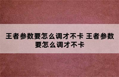 王者参数要怎么调才不卡 王者参数要怎么调才不卡